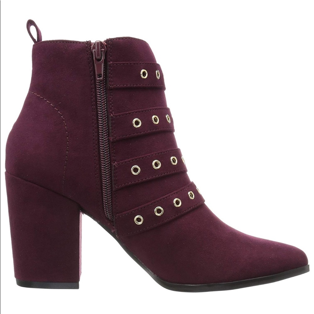 NIB Red Wine Studs Buckle Grommet Ankle Bootie - Picture 5 of 6